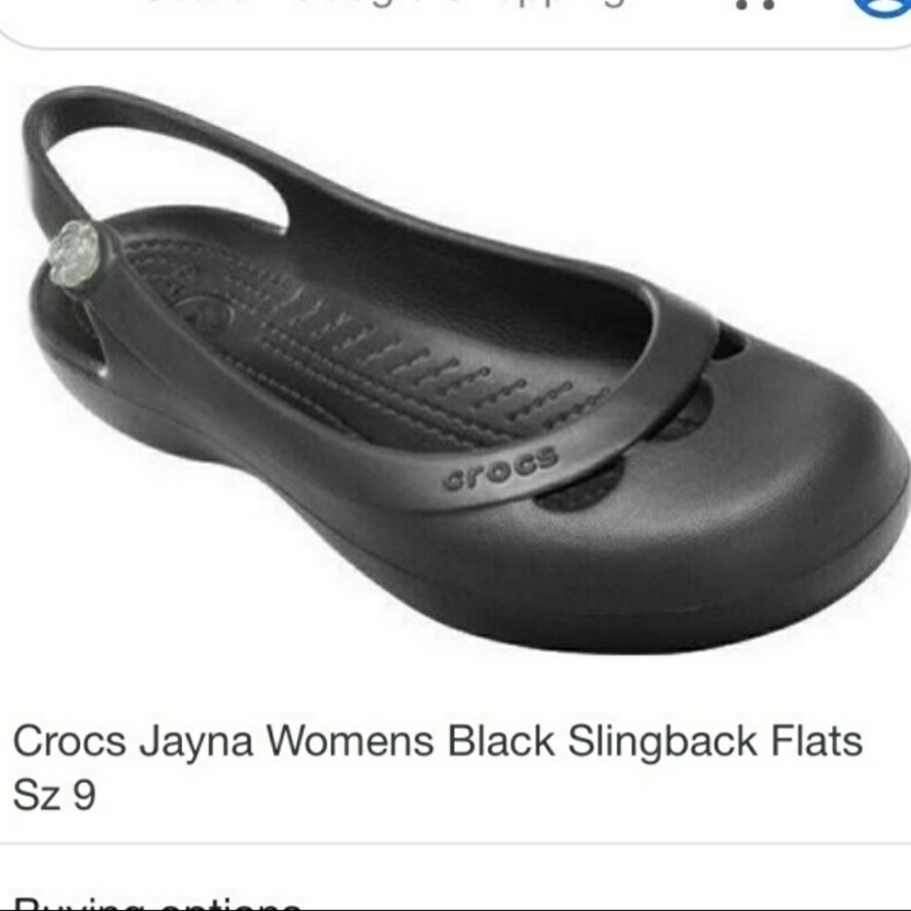 Crocs Jayna Black Slingback Flats Rose Detail Women's 9 Rubber Shoe Comfort EUC